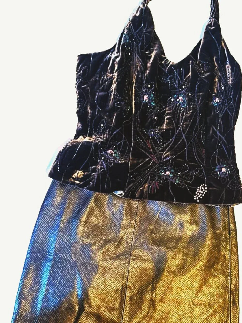Worth Women’s Leather Mini Skirt & Velvet Top Set – Purple Designer Match